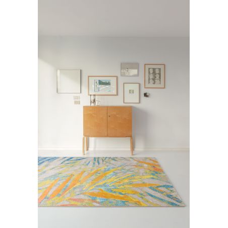 Tapis polyester Harare motifs fleurs multicolore orange jaune bleu décoration interieur