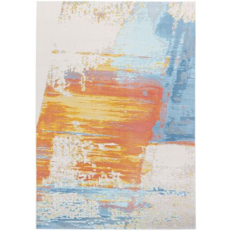 Tapis polyester Maputo motifs abstraits orange jaune bleu salon