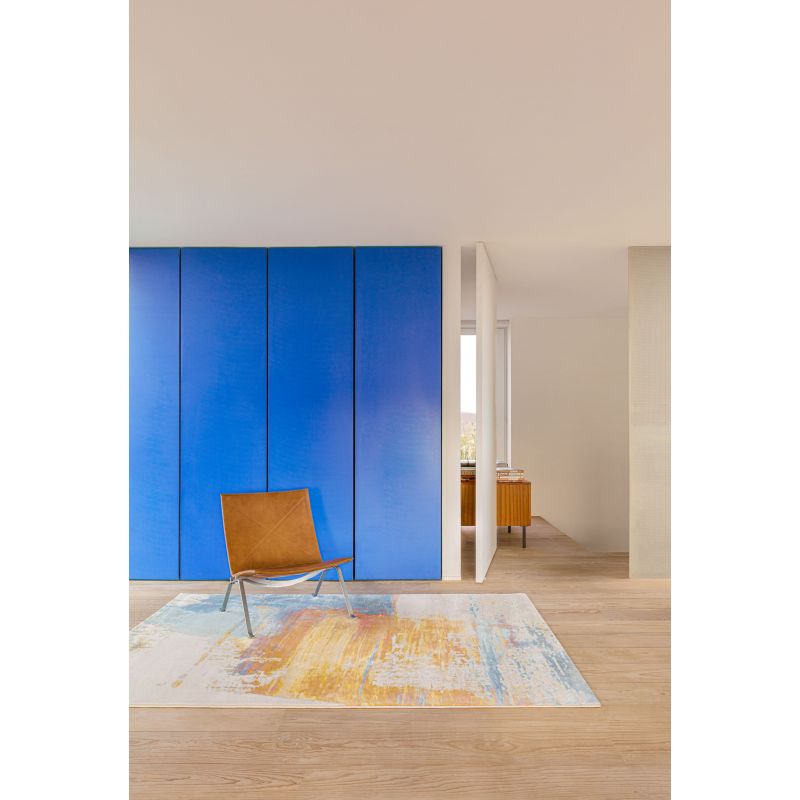 Tapis polyester Maputo motifs abstraits orange jaune bleu salon chambre