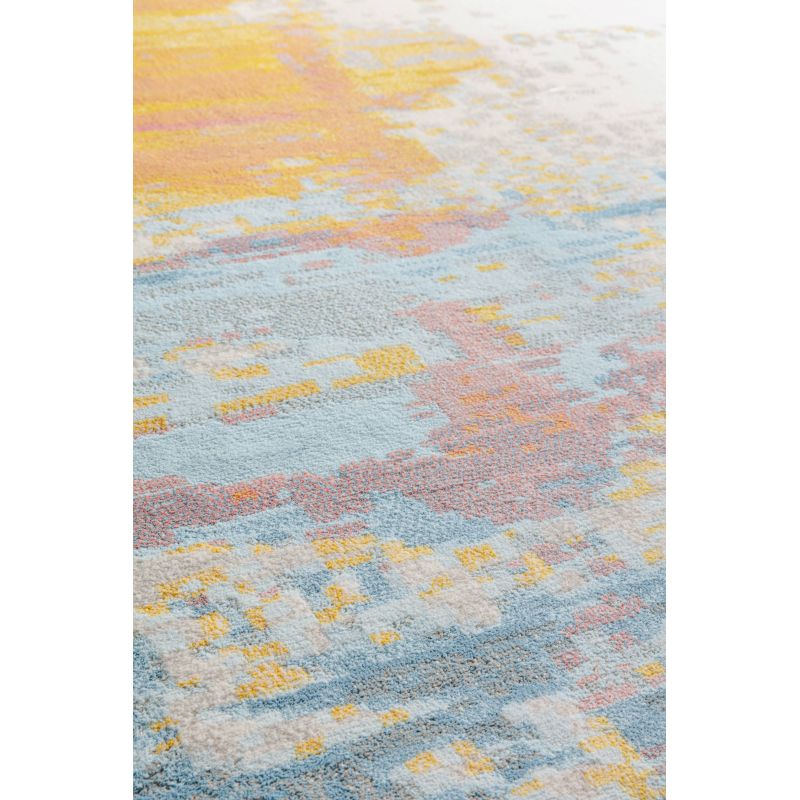 Tapis polyester Maputo motifs abstraits orange jaune bleu bureau