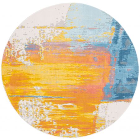 Tapis polyester Maputo motifs abstraits orange jaune bleu rond