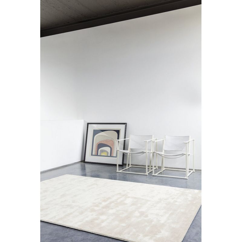 Tapis de salon design haut de gamme en viscose Traces Blanc Cassé