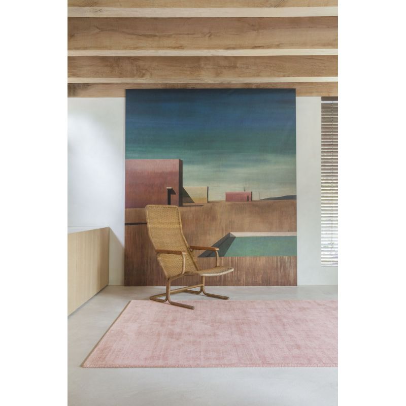 Tapis de salon prestige tissé main en viscose Current Rose poudré