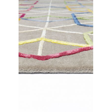 Tapis de salon moderne Hexagon à motifs Multicolores en Laine et Viscose tufté main Tapis de salon moderne Hexagon à motifs Multicolores en Laine et Viscose tufté main
