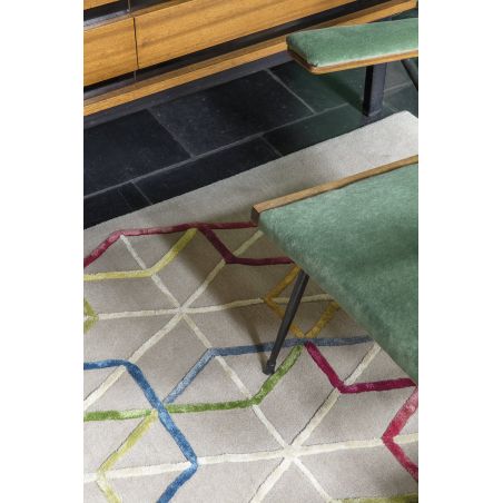 Tapis de salon moderne Hexagon à motifs Multicolores en Laine et Viscose tufté main Tapis de salon moderne Hexagon à motifs Multicolores en Laine et Viscose tufté main
