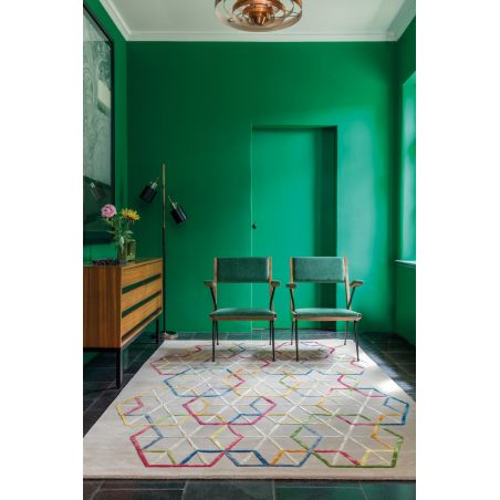 Tapis de salon moderne Hexagon à motifs Multicolores en Laine et Viscose tufté main Tapis de salon moderne Hexagon à motifs Multicolores en Laine et Viscose tufté main