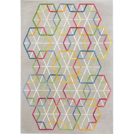 Tapis de salon moderne Hexagon à motifs Multicolores en Laine et Viscose tufté main Tapis de salon moderne Hexagon à motifs Multicolores en Laine et Viscose tufté main