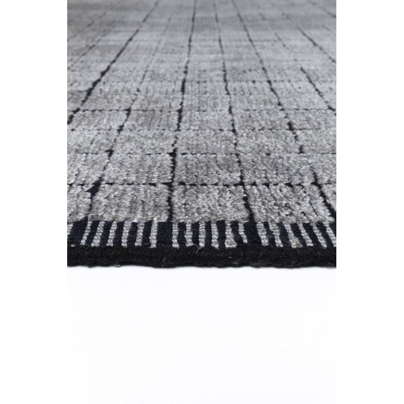 Tapis de salon design tissé main en laine et viscose Mesh Gris et Anthracite 