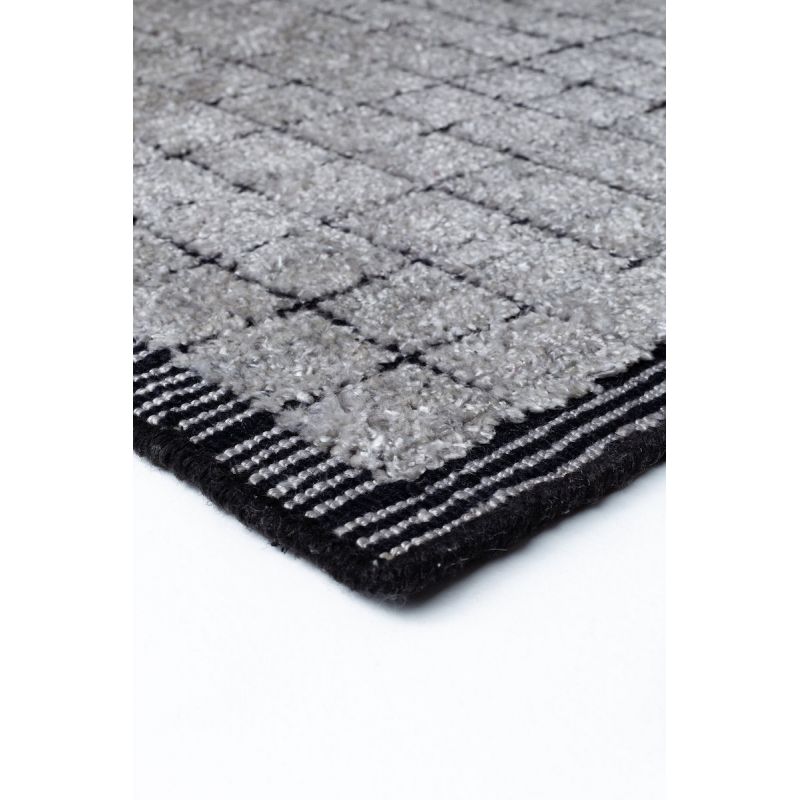 Tapis de salon design tissé main en laine et viscose Mesh Gris et Anthracite 