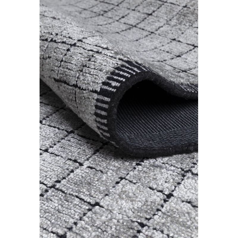 Tapis de salon design tissé main en laine et viscose Mesh Gris et Anthracite 