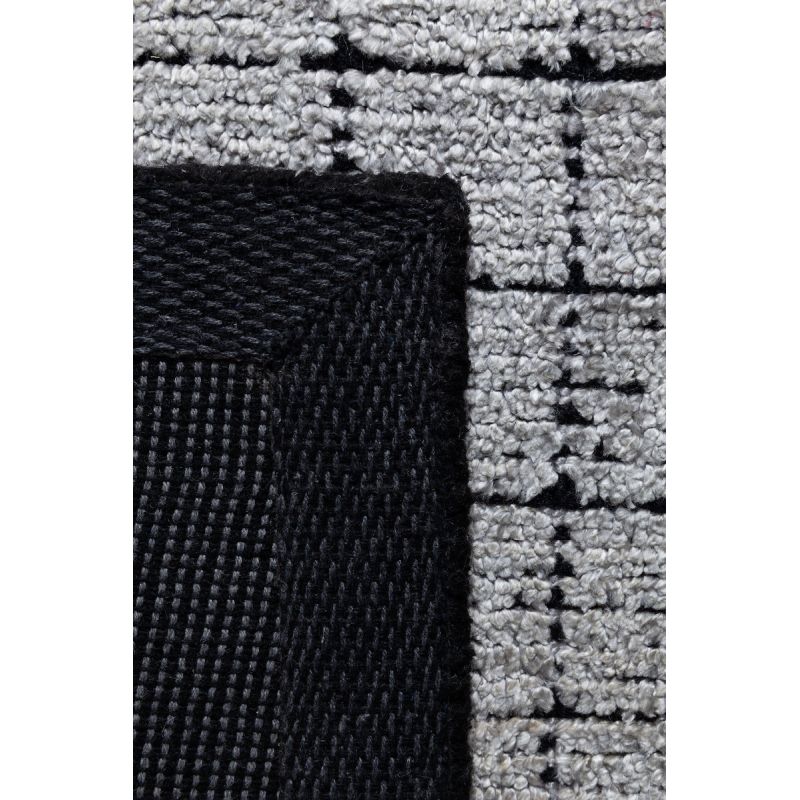 Tapis de salon design tissé main en laine et viscose Mesh Gris et Anthracite 