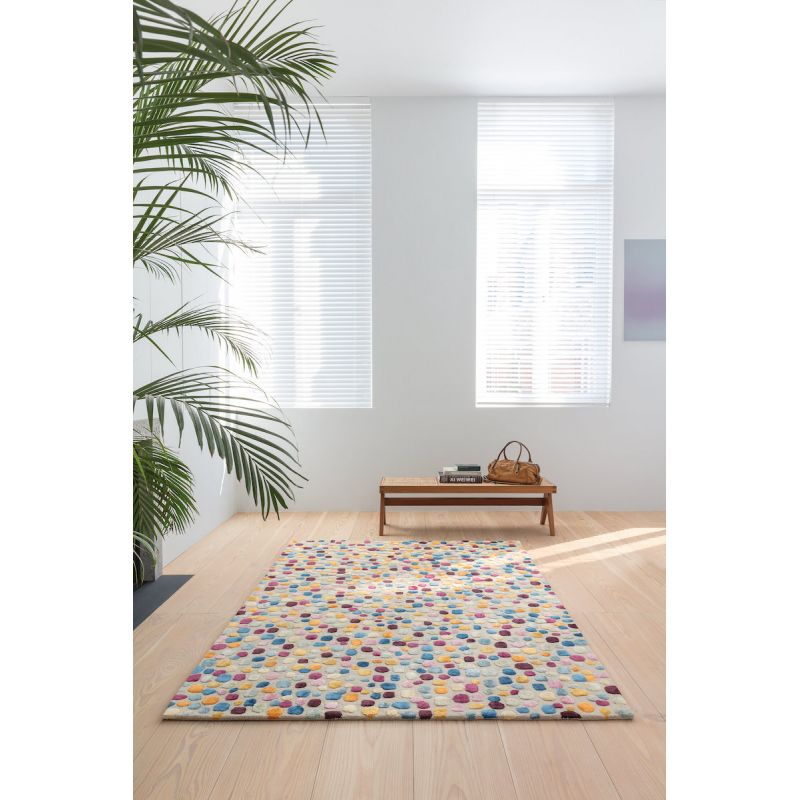 Tapis Moderne tufté main et laine et viscose Dotted Multicolore