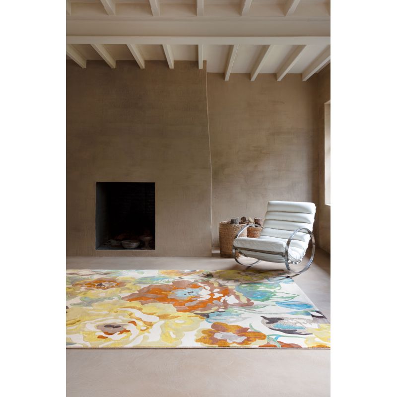 Tapis de salon à fleurs Kaduna multicolore salon polyester facile entretien