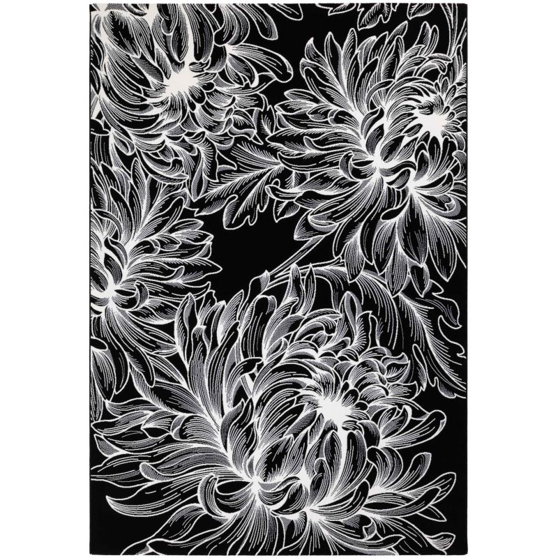 Tapis de salon moderne Ilorin fleurs noir et blanc chambre