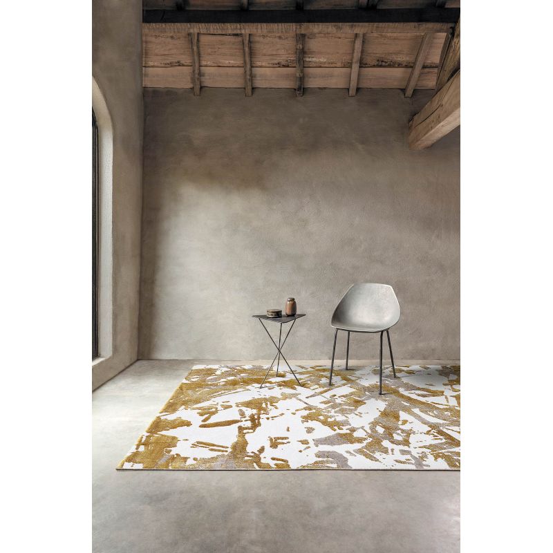 Tapis de salon design Djouba Or Beige et Blanc chambre polyester entretien facile