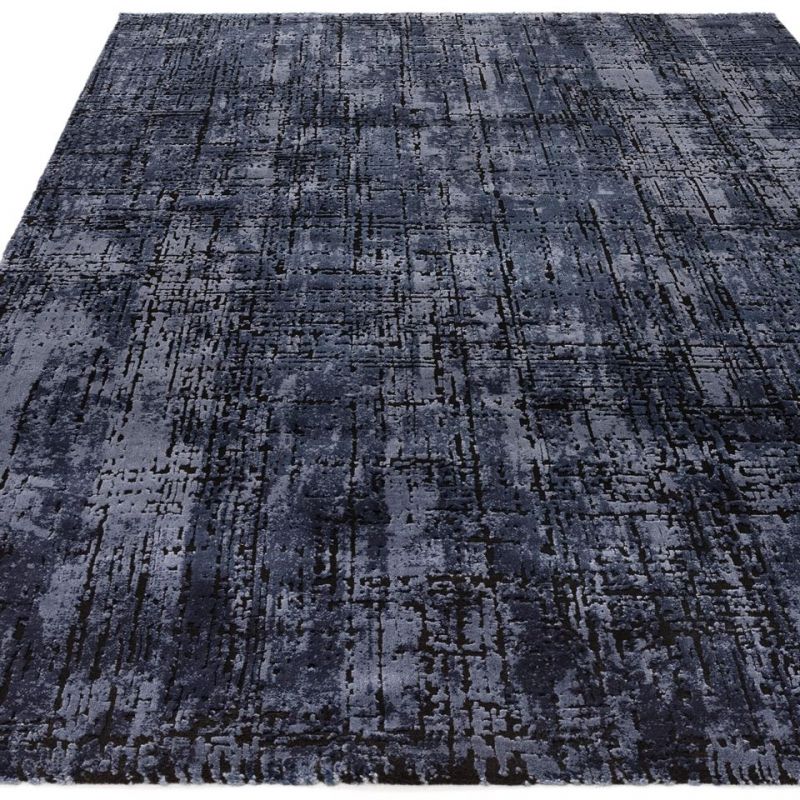 Tapis moderne en fibres synthétiques Altaï Abstrait bleu marine