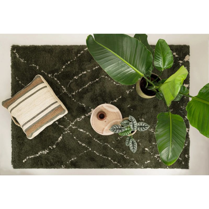 Tapis shaggy doux 100% polypropylène style berbère Sahara vert