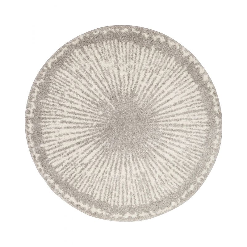 Tapis rond doux 100% polypropylène Iris gris et écru