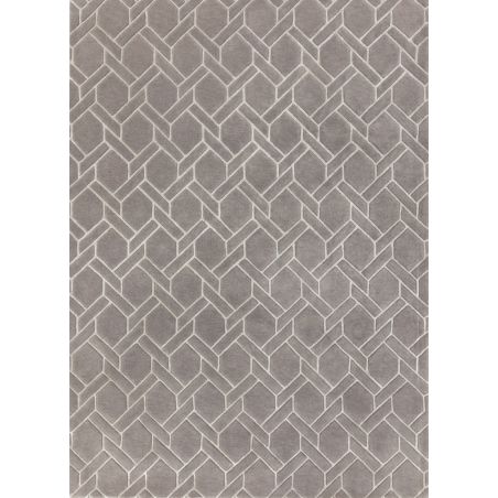 Tapis de salon prestige laine et viscose tufté main Kaveri gris et argent Tapis de salon prestige laine et viscose tufté main Kaveri gris et argent