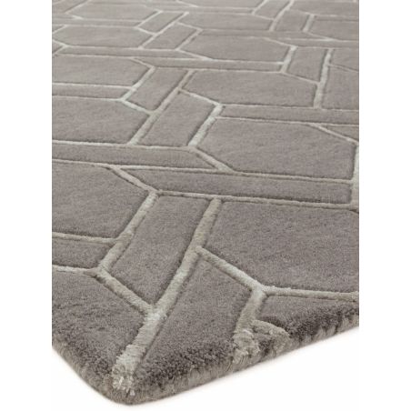 Tapis de salon prestige laine et viscose tufté main Kaveri gris et argent Tapis de salon prestige laine et viscose tufté main Kaveri gris et argent