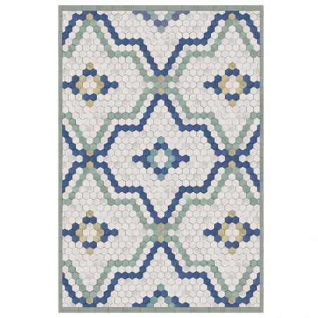 Tapis vinyle décoratif Tomettes Bleu vert cuisine bureau chambre enfants