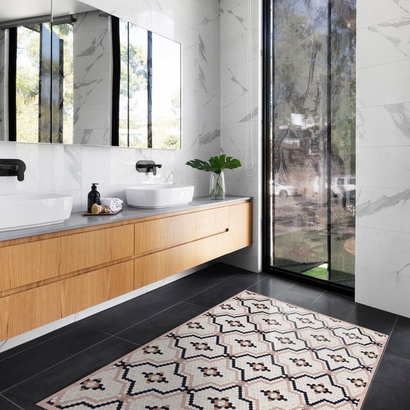 Tapis vinyle décoratif Tomettes Beige