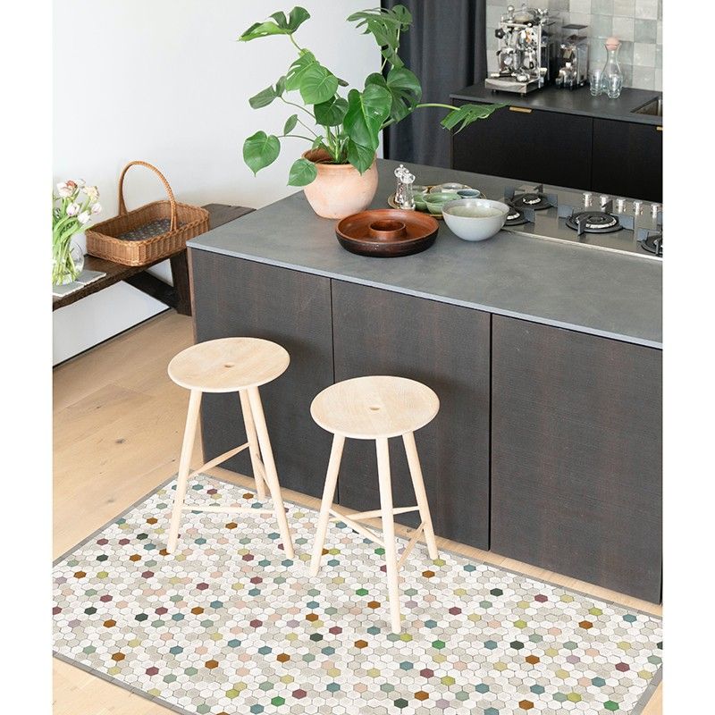 Tapis vinyle décoratif Tomettes Multicolore