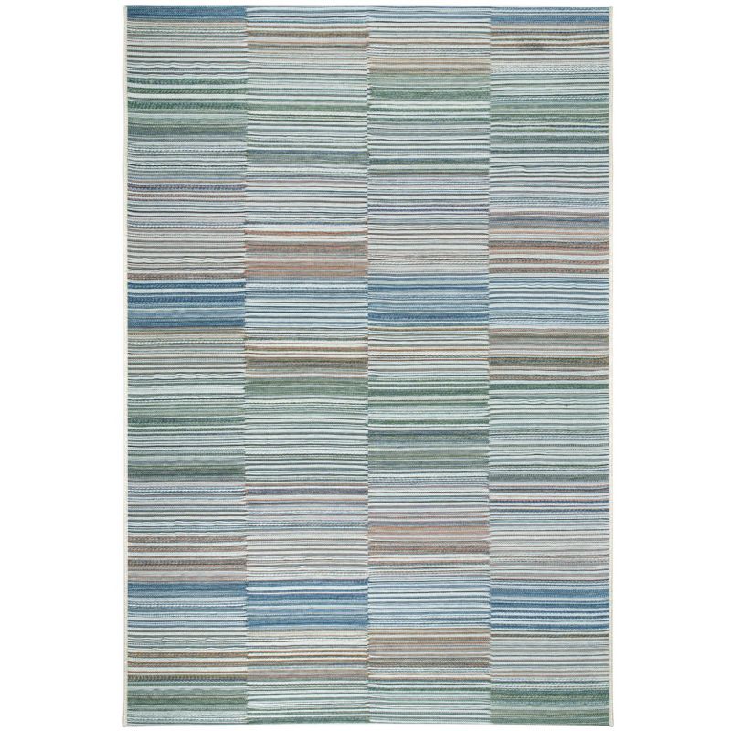 Tapis d'extérieur en polypropylène motif ligne Asha bleu