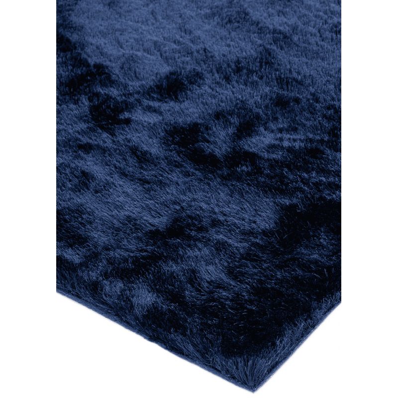 Tapis shaggy épais et brillant en Polyester Batignolles Bleu foncé