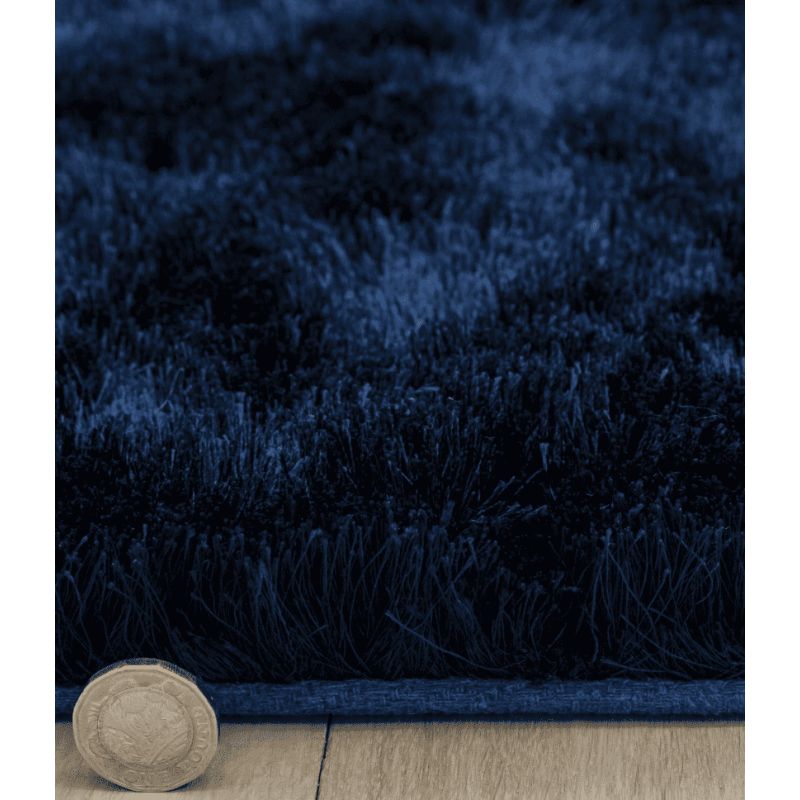 Tapis shaggy épais et brillant en Polyester Batignolles Bleu foncé