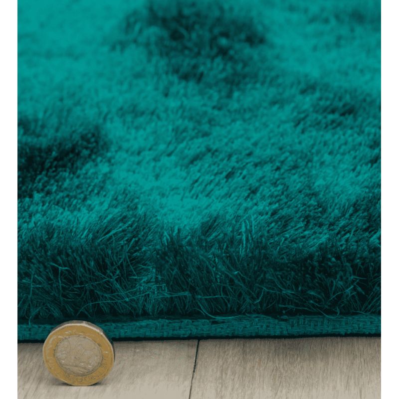 Tapis shaggy épais et brillant en Polyester Batignolles vert bleu canard