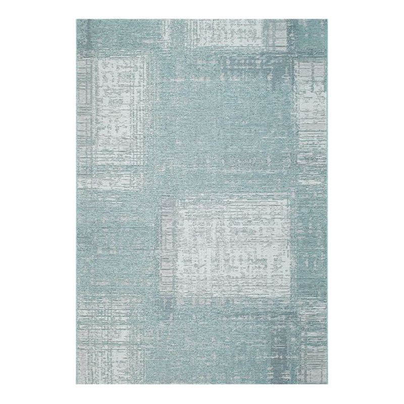 Tapis outdoor/ indoor en polypropylène motifs géométriques Aponi vert d'eau