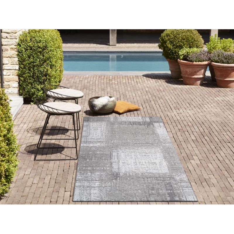 Tapis outdoor/ indoor en polypropylène motifs géométriques Aponi gris