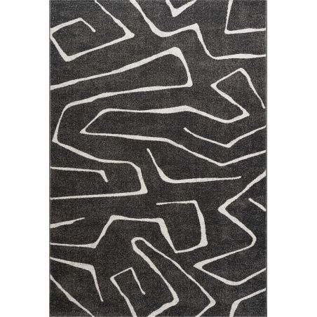 Tapis de salon polyester haut de gamme Magena design motifs blancs sur fond noir salon