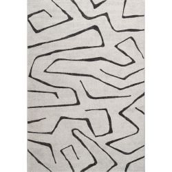 Tapis de salon polyester haut de gamme Magena design motifs noirs sur fond blanc salon