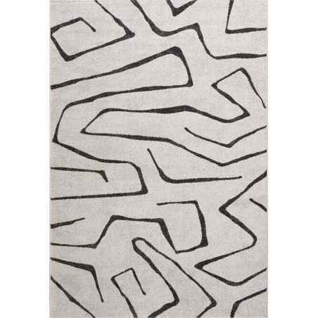 Tapis de salon polyester haut de gamme Magena design motifs noirs sur fond blanc salon