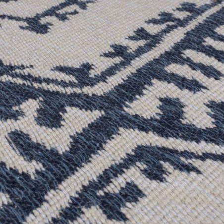 Tapis en coton recyclé Alix blanc et marine motifs losange ethniques Tapis en coton recyclé Alix blanc et marine motifs losange ethniques