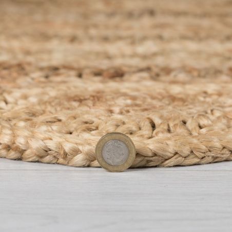 Tapis Rond en Jute Beige et Rouge 120 cm Fait Ma…