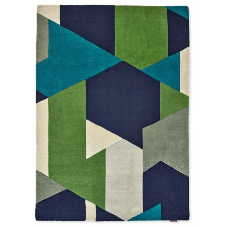 Tapis en laine formes triangulaires bleu, vert, gris, ecru POPOVA déco tendance