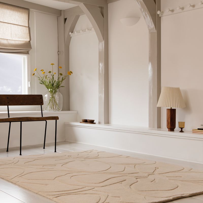 Tapis en pure laine Romantic Magnolia Crème Beige salon sejour