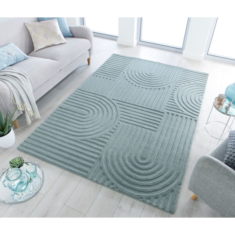 Tapis design 3D zen garden Bleu Céladon Ambiance