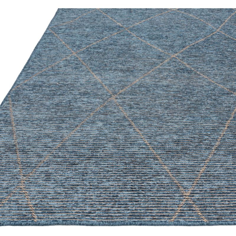 Tapis de salon en jute Bleu motifs beige Mioma