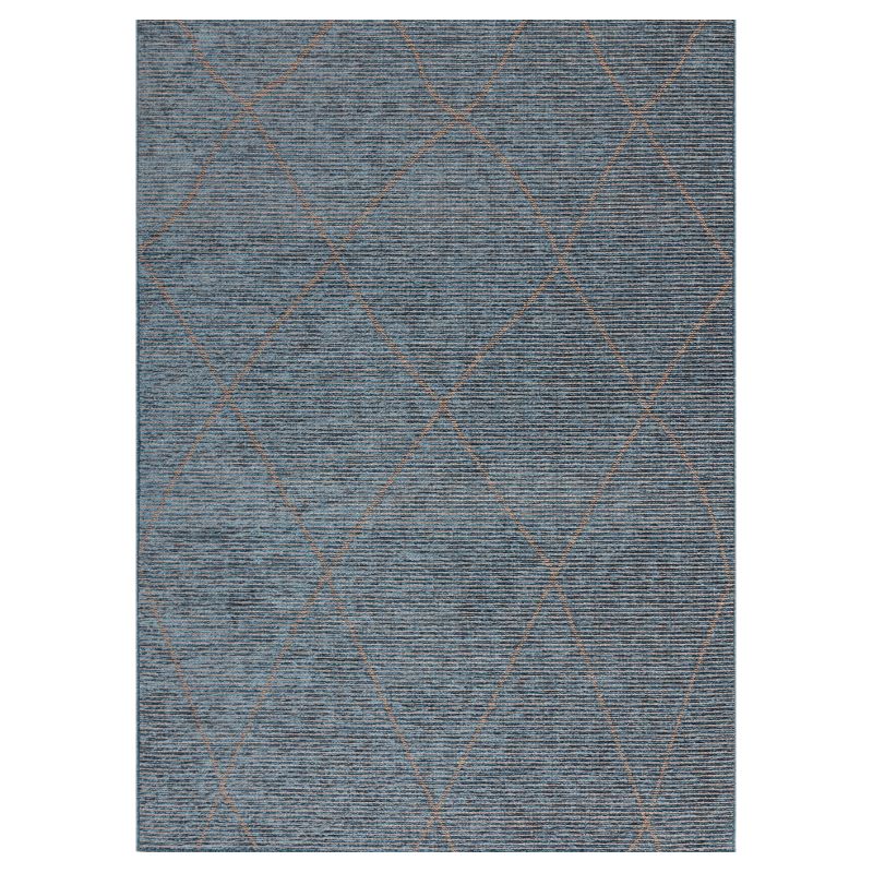 Tapis de salon en jute Bleu motifs beige Mioma