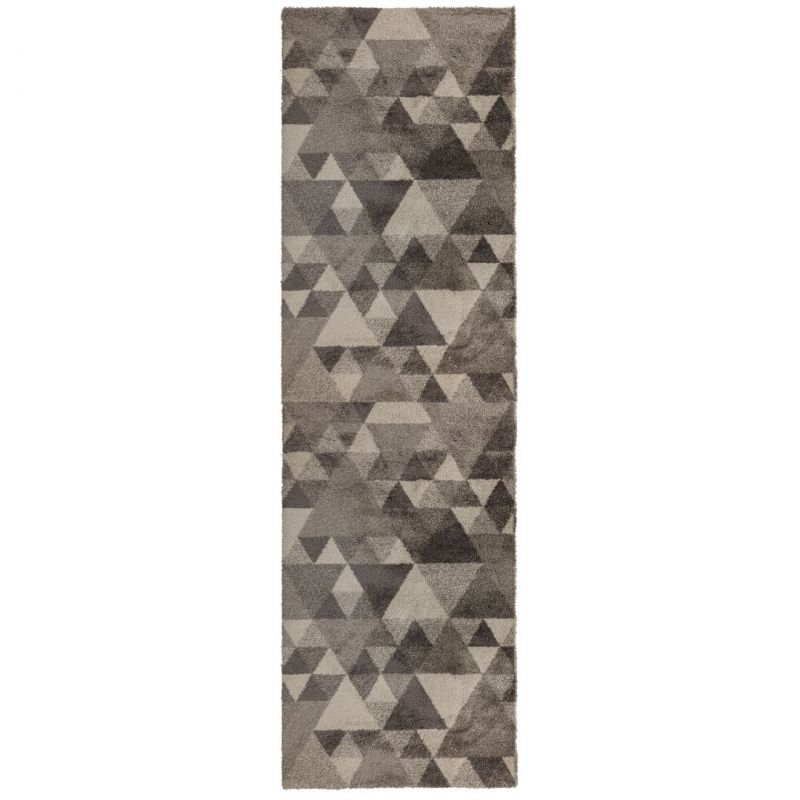 Tapis de couloir géométrique Gris et Ivoire Dakari Nuru