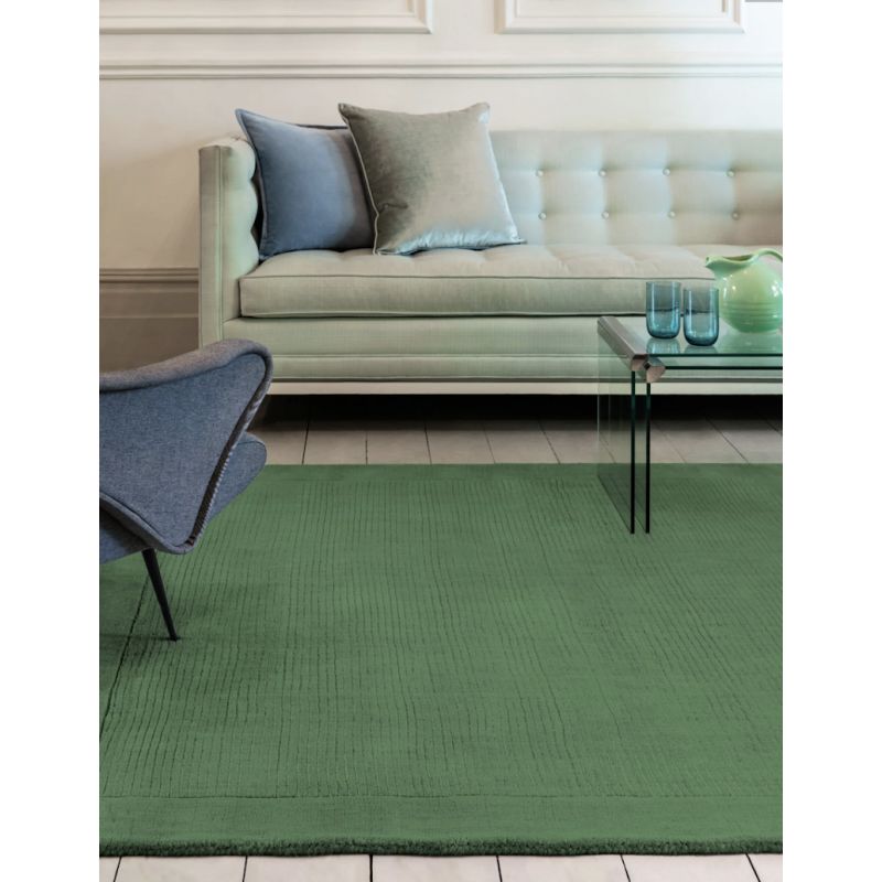 Tapis de salon classique Uni Vert Sapin en Laine York
