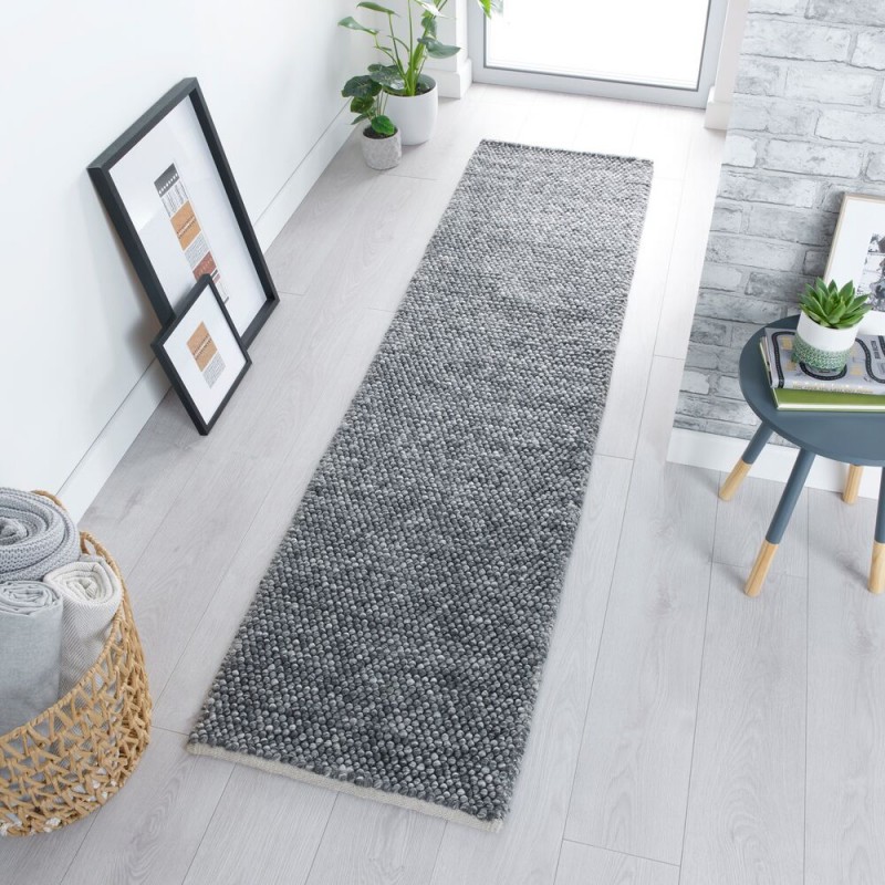 Tapis DESIGN Minerals en laine effet bulles Gris anthracite couloir