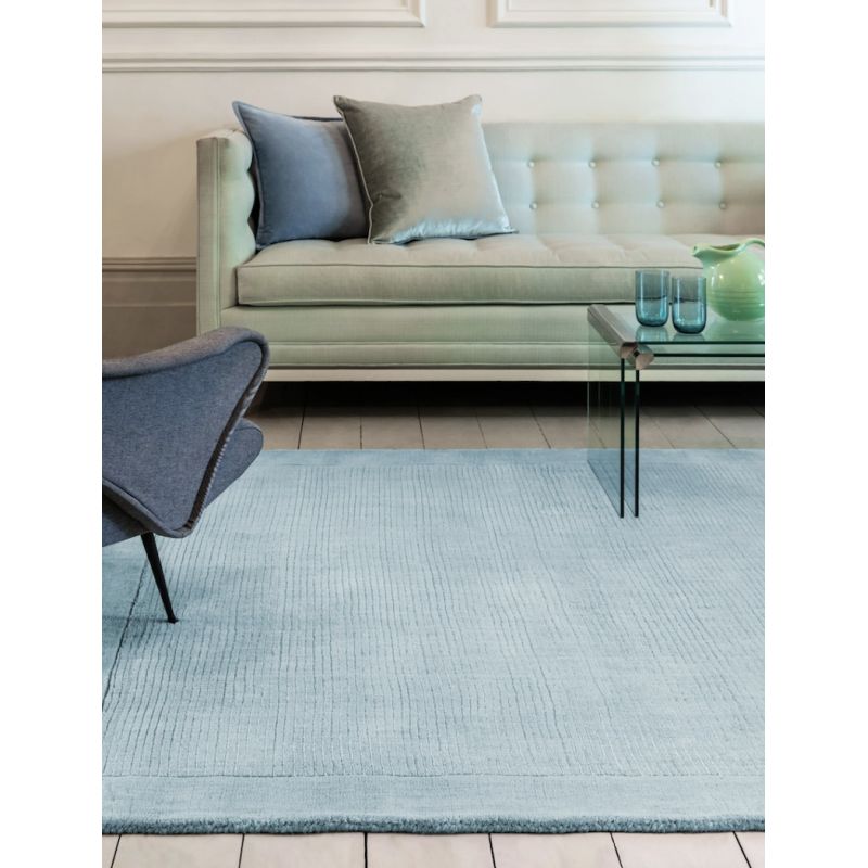 Tapis de salon pastel Uni Bleu Azur en Laine York 