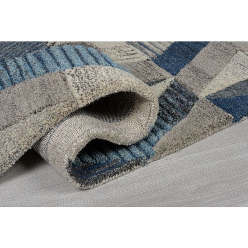 Tapis pure laine motifs géométriques Asher bleu