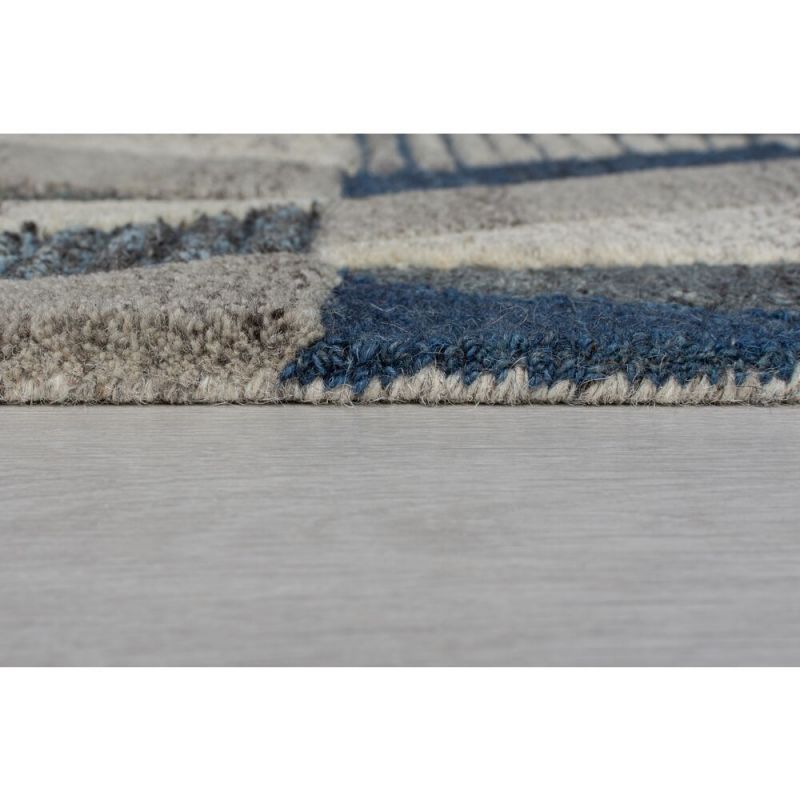 Tapis pure laine motifs géométriques Asher bleu