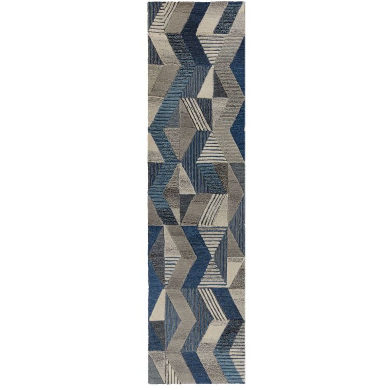 Tapis pure laine motifs géométriques Asher bleu